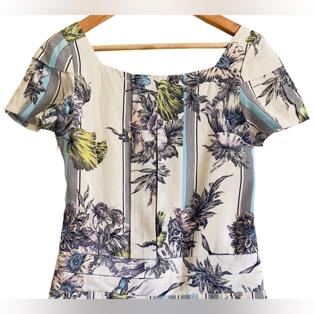 ANTHROPOLOGIE LEIFSDOTTIR 100% Silk Retro Drop Waist Feminine Floral Dress Sz 6 - Picture 6 of 12